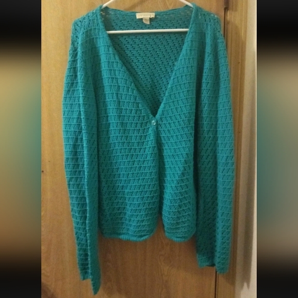 Appleseeds Women's XL Teal knit Cardigan Sweater Button Up Flaw See Description - Picture 8 of 8